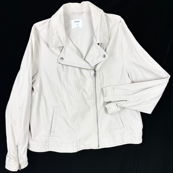 Old Navy Off White Jacket XXL Off Center Zipper Lapel Cuff Zippers Excellent - Picture 1 of 9